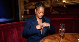 Rihanna Attends Céline Dion’s Paris Concert In A Midnight-Blue Tom Ford Suit And A Pop Of Sequin Fringe
